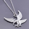 Close-up detail of silver eagle pendant showing intricate wing feather textures - Steel Color + Necklace Chain