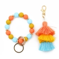 Pulsera llavero de cuentas de silicona coloridas con borla de capas y aro dorado - 5 Naranja