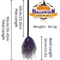 Detailed size chart for 90cm purple LED witch broom with net yarn and spider web patterns - Purple Spider Web