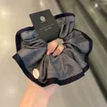 Oversized grey polka dot scrunchie with navy trim and Korean minimalist style charm - Grey Binding Oversized Scrunchie