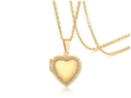 Golden heart locket necklace with sparkling white crystals on a delicate link chain - PN-1363G (Openable/Rhinestone Border)