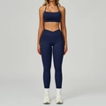 Ensemble de yoga bleu marine avec taille haute croisée et poches latérales utiles - Bleu minuit (Soutien-gorge + Leggings)