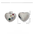 Detail view of heart-shaped stainless steel pendant with dimensions and rhinestones - Colorful Four Rhinestone Heart Style (VG346)