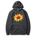 Dark grey hoodie featuring a vibrant yellow sunflower print and soft cotton blend fabric - Dark Gray