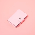 Pink minimalist kitten-style card holder wallet in litchi grain faux leather with snap - Simple Style / Pink