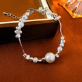 Elegant silver irregular beads and pearl bracelet with adjustable chain for women - Crushed Silver Pearl Splicing Bracelet