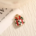 Enamel Christmas gift box pendant with gold trim in red, green, and white finish - EAR0013/Red Green White Gold