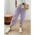 Detail of woven jacquard striped casual pants with elastic waist and cuffed hem - XS / Bottoms / Light Purple