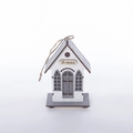 Noords houten kersthuisje met X-mas label en wit-grijze afwerking voor decor - Wit
