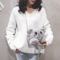 Cute grey plush cat crossbody bag with soft faux fur and delicate gold chain strap - Light Gray