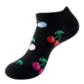 Men's low-cut boat socks in black with vintage colorful cherry pattern print - One Size (36-44) / C49 Black Retro Cherry