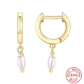 Nahaufnahme goldener Perlenohrringe mit Sternanhänger und 925er Sterling Silber Siegel - Künstliche Perle (金色#4)