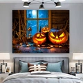 Halloween tapestry with three glowing pumpkins and vintage lanterns for wall decor - Halloween Lantern Pumpkin (22WSJ004F)