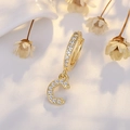 Sparkling gold S925 silver earring with letter C pendant encrusted with white crystals - Letter C (Gold)