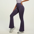 Donkerpaarse flared yoga broek met hoge taille en ademende stretch sportstof - S / Auberginepaars