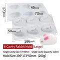 6-cavity white silicone rabbit mold for DIY Easter desserts, size 296x173x50mm - 6-Cavity Large Rabbit