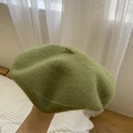 Classic grass green wool felt beret for women with a vintage British artist style - M(56-58cm) / Mustard Green