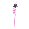 Pajita espiral rosa reutilizable con decoración de estrella y micrófono - 1 Pieza / Rosa