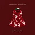 Red Christmas knitted scarf with white reindeer patterns and green stripes, 35x175cm - 0571-Christmas Elk Scarf / Red