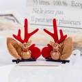 Cute red Christmas reindeer antler hair clips with furry ears and brown deer doll ornaments - 36# Red Antler Clip with Brown Deer Figure