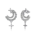 S925 sterling silver moon and star earrings with sparkling cubic zirconia in silver finish - Star Moon White Zirconia