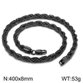 Black stainless steel twisted rope necklace with lobster clasp, size 400x8mm and 53g - Black 400x8mm
