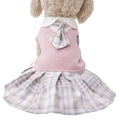 Ensemble robe pull en tricot rose pour chien avec col blanc et jupe plissée à carreaux - XS / Robe Rose avec Nœud