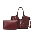 Dunkelrotes Damen-Tote-Set mit Buchstabenprint und silbernem Drehverschluss - Rot