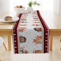 Linen Christmas table runner with forest animals and red black plaid border on wood table - Cartoon Animal Fox Bear Hedgehog (ZQ26-8)