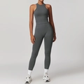 Ensemble de yoga sans couture gris foncé côtelé avec débardeur et legging taille haute - S / Haut Et Bas / Ensemble 2 Pièces (Gilet + Pantalon) / Gris clair