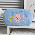 Pluche blauwe etui met konijn borduursel en grote capaciteit voor schoolbenodigdheden - 22*6.5*12cm / Blauw met Roze Konijn
