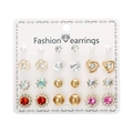 Set of 12 pairs of fashion earrings with flowers stars hearts and crystals in gold and silver - Style 4 (ER23Y0816) / 12 Pairs Set