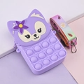 Purple cartoon fox pop-it silicone crossbody bag with rainbow gradient strap - Size 7