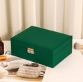 Dark green leather jewelry box with premium silver lock and elegant texture finish - Green / 23*17*9CM