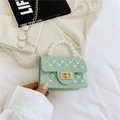 Light green quilted jelly bag with pearl handle and golden chain strap - Light Green