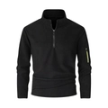 Detail des schwarzen Fleece-Pullovers mit Stehkragen und neongelbem Ärmeltaschen-Reißverschluss - S / Schwarz