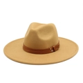 Camel wide brim wool fedora hat with brown leather band and silver rivet accents - M (56-58cm) / Camel