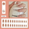 Long coffin gradient nude and reddish-brown press-on nails with a polished resin finish - R565 Pure Blush