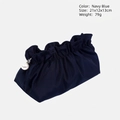 Navy blue pleated cloud makeup bag with pearl zipper detail, size 21x12x13cm - Navy Blue
