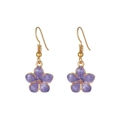 Minimalist purple daisy drop earrings with gold trim and elegant hooks for women - YB239 / Purple