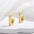 Elegant gold S925 sterling silver U-shaped hoop earrings with sparkling zircon gemstones - Gold Small / 15*16.2mm