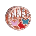 Hohlperle in Roségold mit Emaille-Schmetterlingen und glitzernden Kristallen - Roségold Hohler Schmetterling Strass Stil (013)