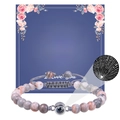 Bracciale di perle rosa con proiezione Ti Amo in 100 lingue su biglietto regalo - Alla mia bellissima moglie / Pietra Zebra Rosa (Perla Rotonda)