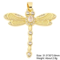 Golden dragonfly pendant with clear zircon inlay and specific size measurements - Dragonfly 6-Gold Clear Zircon-31.5*30*3.8mm