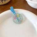 Pince à cheveux bouton bleu élégante avec paillettes et motif à carreaux sur clip en métal - Pince à Bec de Canard à Paillettes Bouton Bleu