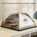 Round 70cm collapsible mesh food cover with checkerboard pattern and wood handle - Round 70cm Lattice Style