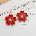 Dainty red cherry blossom flower pendant charms in enamel alloy for DIY jewelry making - 1.8CM×2.1CM / Red