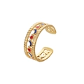 Adjustable gold ring with hollowed star and moon motifs in red and blue enamel - Gold Enamel Star Moon Hollow (J511-1)