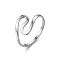 Macro shot of silver stainless steel ring with elegant polished wave-shaped fluid design - US 6 / Silver