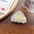 Triangle resin hair claw clip in translucent beige with snowflake and colorful rhinestones - 5cm / Egg Yellow
